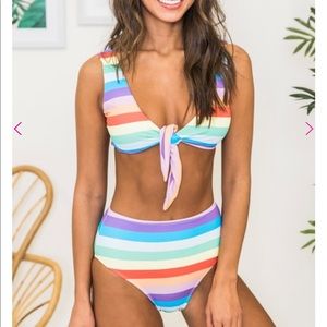 Rainbow striped bikini